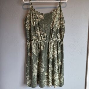 Old Navy Women's Waist Defined Slub Knit Mini Dress, Tropical Floral Green, L
